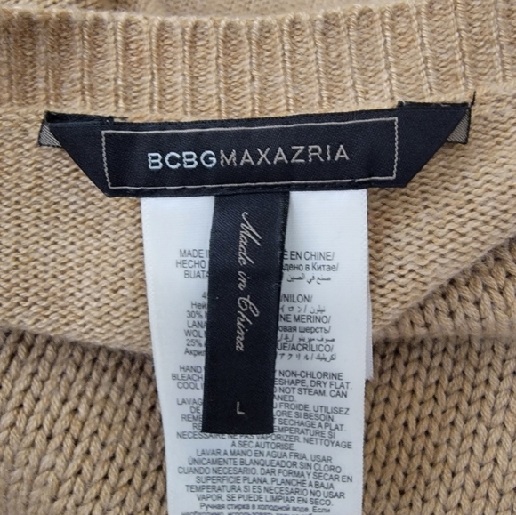 Bcbgmaxazria Tunic Sweater Top Large Side Zipper Long Sleeve Tan - Picture 7 of 9